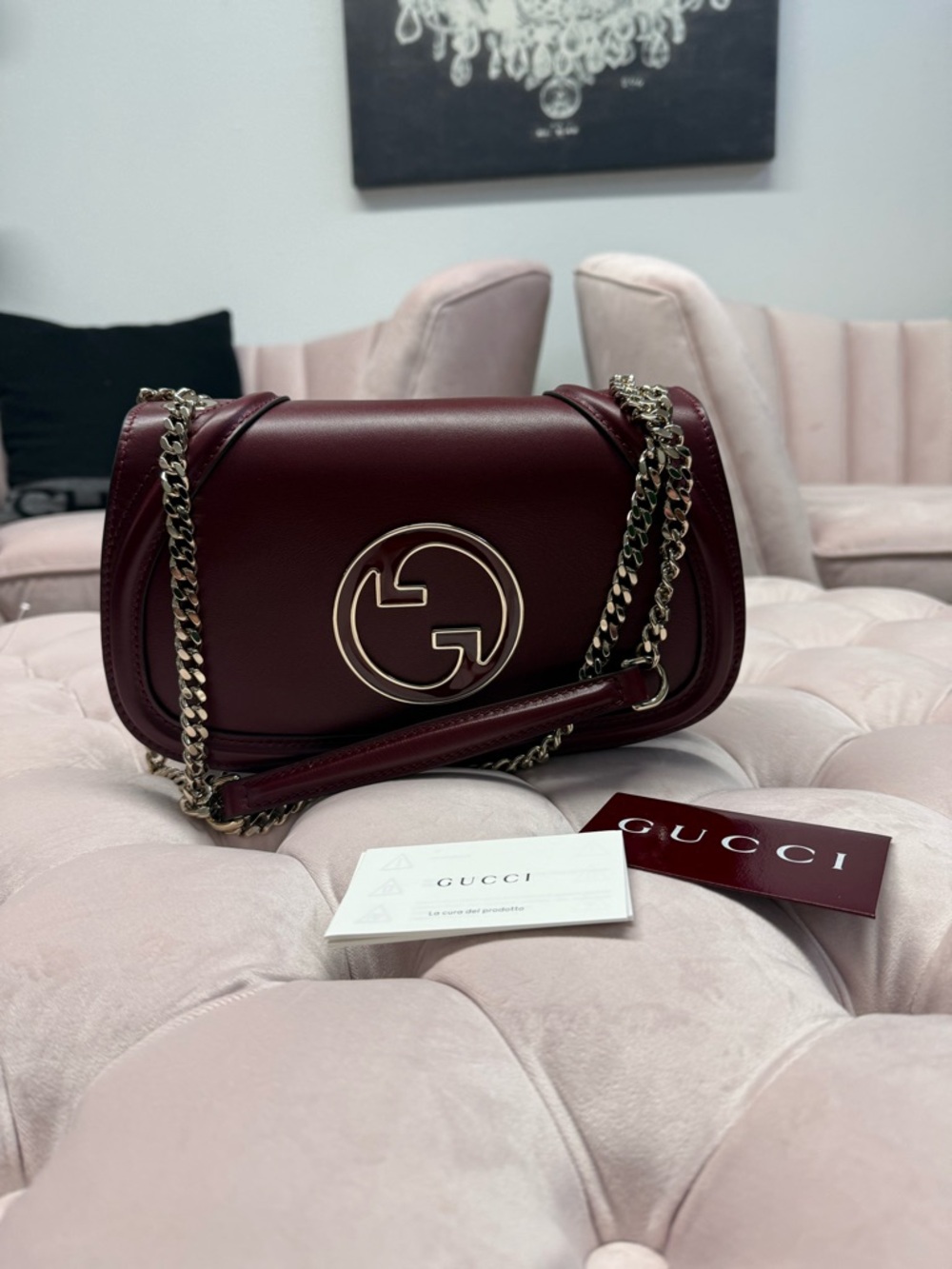 Gucci Burgundy Leather Shoulder Bag with Gold Double G